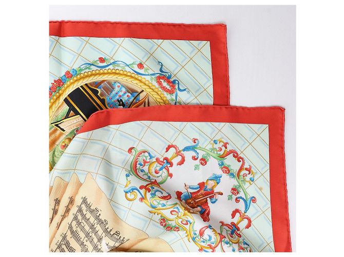 Foulard in seta Hermès Carré 90 "Hommage à Mozart" Rosso x Blu - vista 3