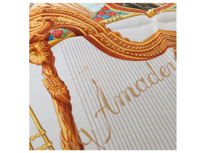 Foulard in seta Hermès Carré 90 "Hommage à Mozart" Rosso x Blu - vista 5