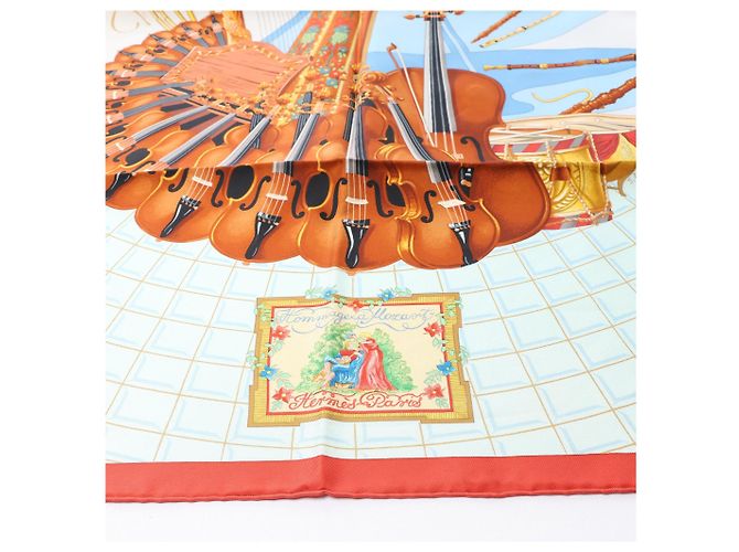 Foulard in seta Hermès Carré 90 "Hommage à Mozart" Rosso x Blu - vista 6