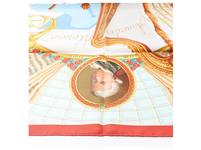 Foulard in seta Hermès Carré 90 "Hommage à Mozart" Rosso x Blu - vista 8