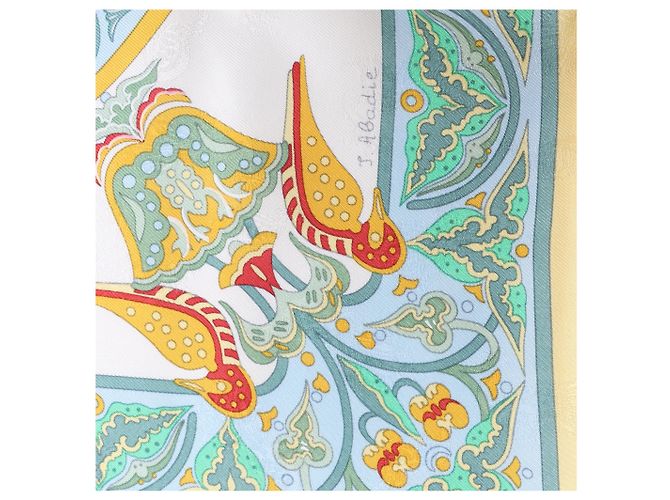 Foulard in seta Hermès Carré 90 "CIELS BYZANTINS" Giallo - vista 10