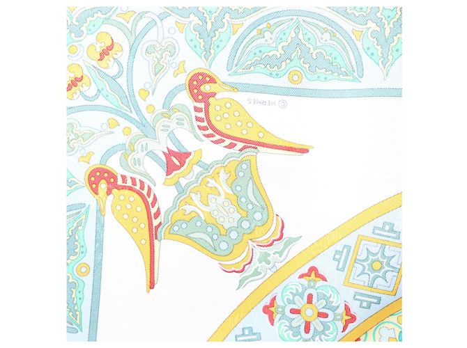Foulard in seta Hermès Carré 90 "CIELS BYZANTINS" Giallo - vista 11