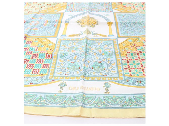 Foulard in seta Hermès Carré 90 "CIELS BYZANTINS" Giallo - vista 5