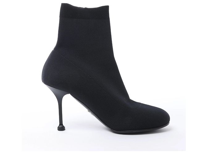 SOCK STIEFEL aus Leder und Stoff mit Prada Triangle Logo, Schwarz, Größe EU 38 - Ansicht 3