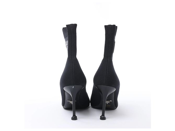 SOCK STIEFEL aus Leder und Stoff mit Prada Triangle Logo, Schwarz, Größe EU 38 - Ansicht 5