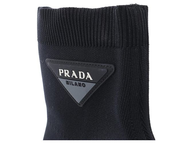 SOCK STIEFEL aus Leder und Stoff mit Prada Triangle Logo, Schwarz, Größe EU 38 - Ansicht 7