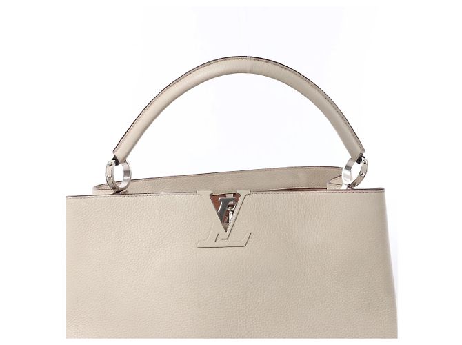 Borsa Louis Vuitton Capucines GM in pelle Taurillon beige - vista 6