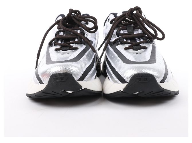 Baskets Diesel D-Airspeed Low-Striped en ripstop enduit Argent, Taille 43 EU Gris - vue 3