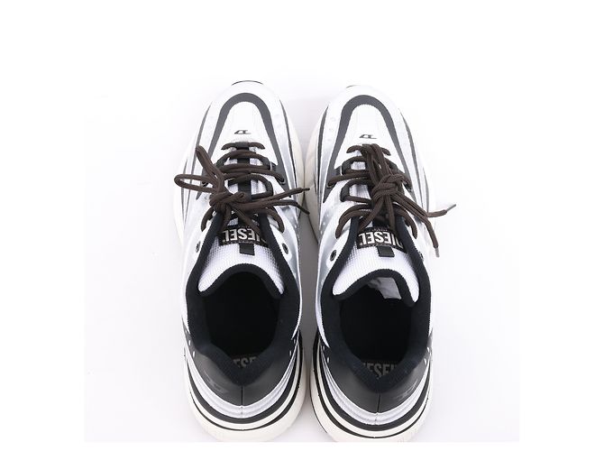 Baskets Diesel D-Airspeed Low-Striped en ripstop enduit Argent, Taille 43 EU Gris - vue 9