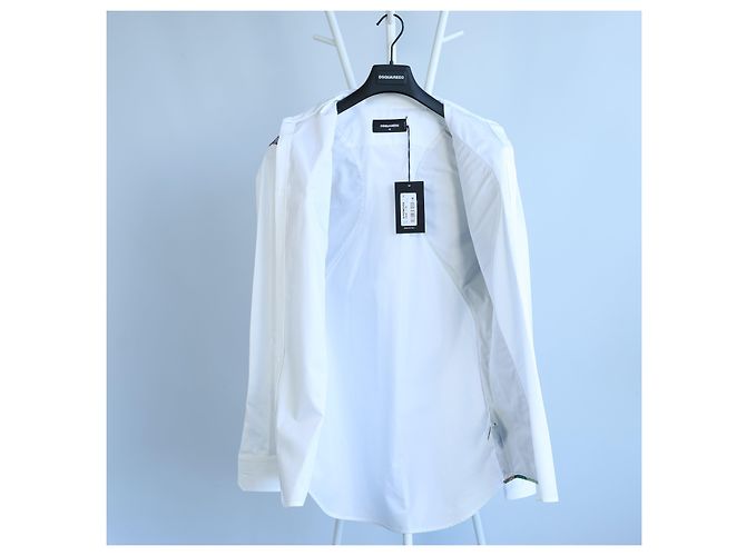 Camisa blanca con panel de camuflaje Dsquared2, 48 IT Blanco - vista 10