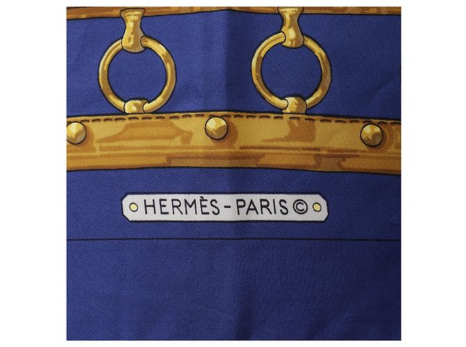 Foulard in seta Hermès Carré 90 "AUX CHAMPS" Blu Navy - vista 11