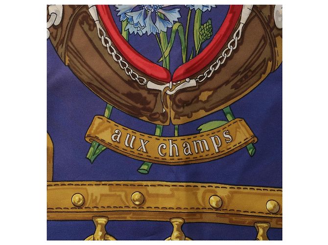 Foulard in seta Hermès Carré 90 "AUX CHAMPS" Blu Navy - vista 12