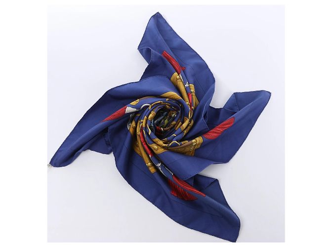 Foulard in seta Hermès Carré 90 "AUX CHAMPS" Blu Navy - vista 13