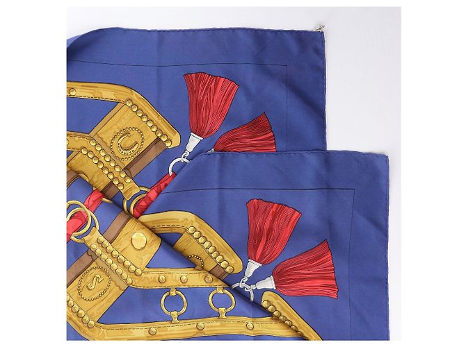 Foulard in seta Hermès Carré 90 "AUX CHAMPS" Blu Navy - vista 3