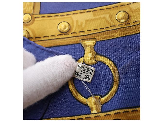 Foulard in seta Hermès Carré 90 "AUX CHAMPS" Blu Navy - vista 4