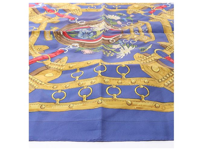 Foulard in seta Hermès Carré 90 "AUX CHAMPS" Blu Navy - vista 6