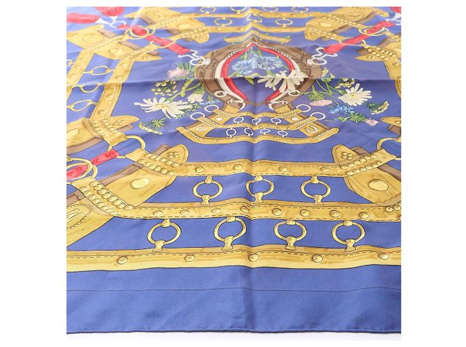 Foulard in seta Hermès Carré 90 "AUX CHAMPS" Blu Navy - vista 7