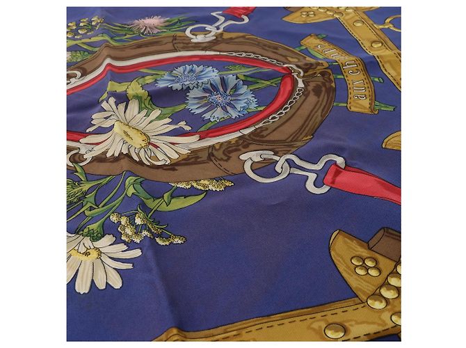 Foulard in seta Hermès Carré 90 "AUX CHAMPS" Blu Navy - vista 8