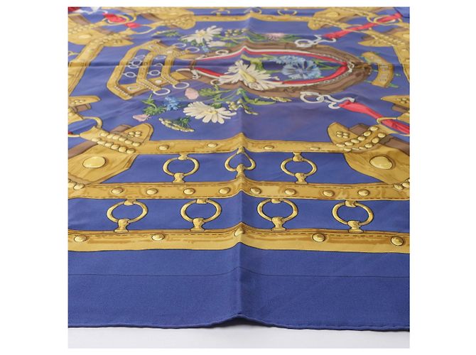 Foulard in seta Hermès Carré 90 "AUX CHAMPS" Blu Navy - vista 9