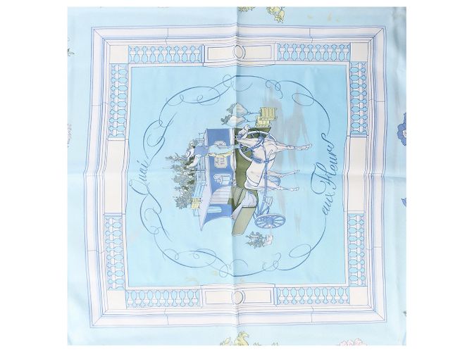 Hermès Carré 90 "Quai aux Fleurs" Seidentuch in Hellblau - Ansicht 5