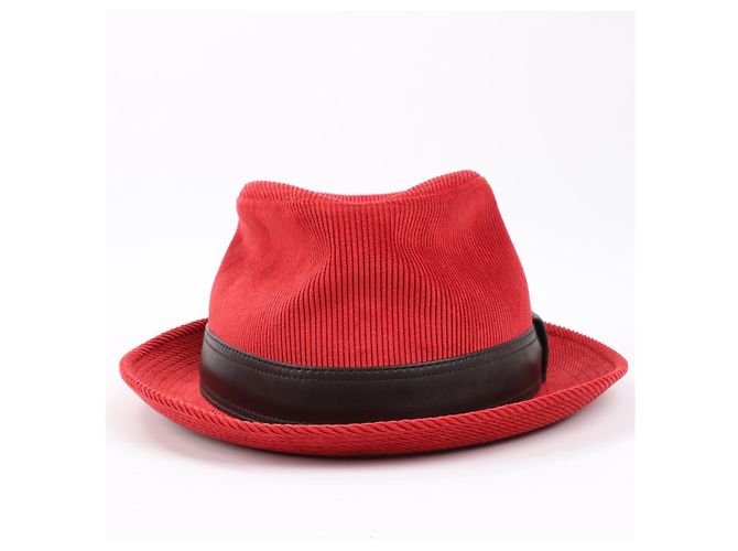 Hermès Cappello Fedora in velluto a coste Hermes in rosso - vista 3