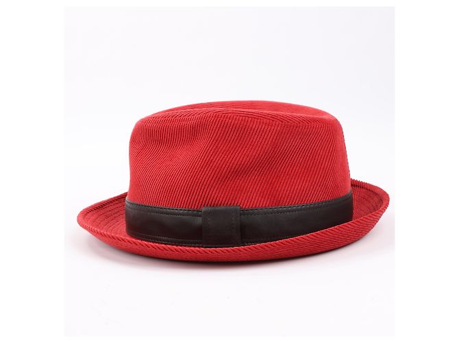 Hermès Cappello Fedora in velluto a coste Hermes in rosso - vista 4