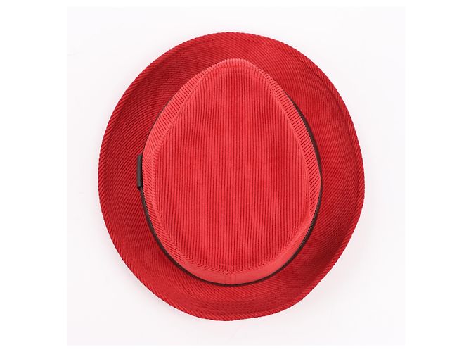 Hermès Cappello Fedora in velluto a coste Hermes in rosso - vista 6