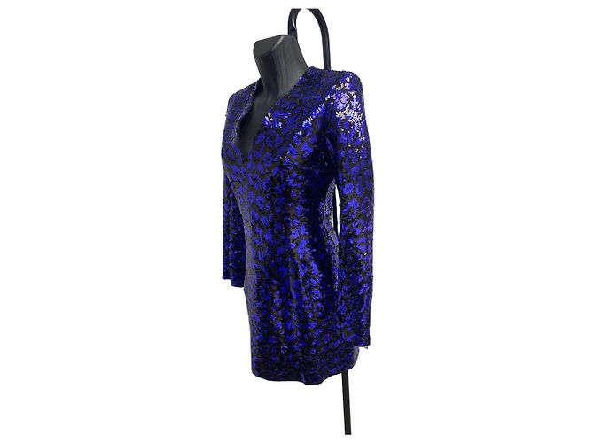 Mini abito BALMAIN con paillettes stampa leopardata Fall2009 in blu elettrico e nero - Taglia FR 38 - vista 3