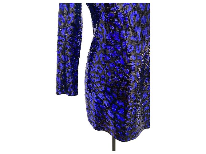 Mini abito BALMAIN con paillettes stampa leopardata Fall2009 in blu elettrico e nero - Taglia FR 38 - vista 4