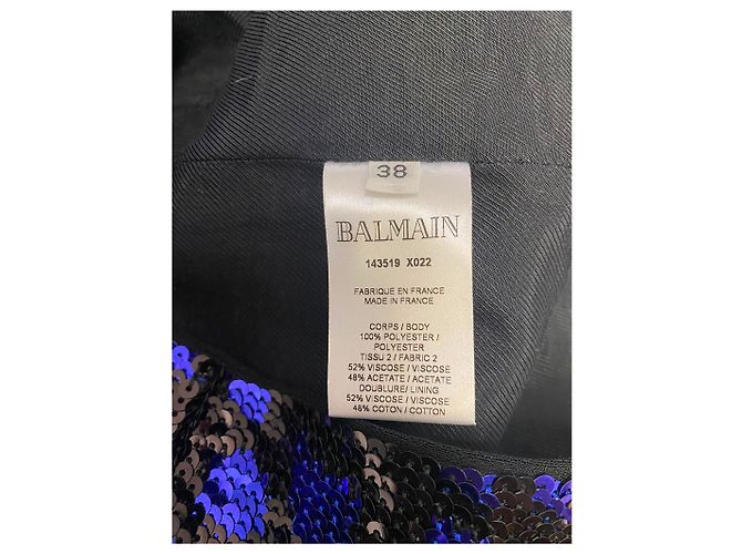 Mini abito BALMAIN con paillettes stampa leopardata Fall2009 in blu elettrico e nero - Taglia FR 38 - vista 5