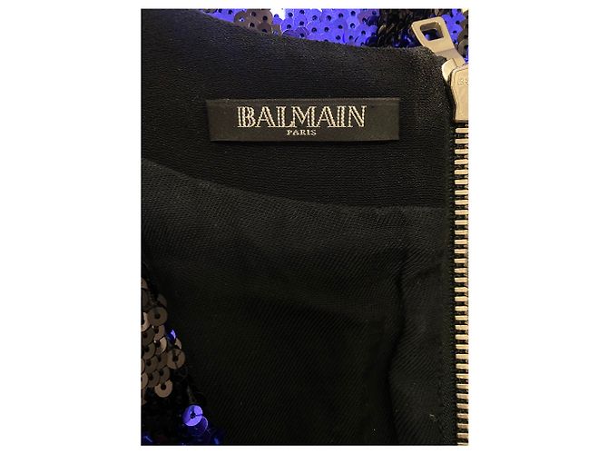Mini abito BALMAIN con paillettes stampa leopardata Fall2009 in blu elettrico e nero - Taglia FR 38 - vista 6