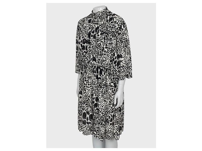 Louis Vuitton Plissiertes Seidenhemdkleid Schwarz & Weiß Größe 38 Gebraucht - Ansicht 2