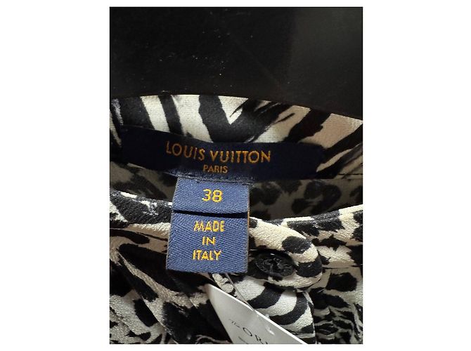 Louis Vuitton Plissiertes Seidenhemdkleid Schwarz & Weiß Größe 38 Gebraucht - Ansicht 5