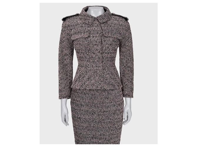 Timeless Completo giacca e gonna in lana bouclé Chanel 2016 Rosa Nero e Argento FR34 Usato - vista 5