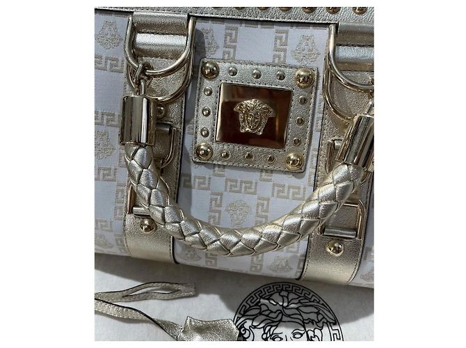 Medusa Borsa a mano Versace Greca in pelle e tessuto Bianco D'oro - vista 11