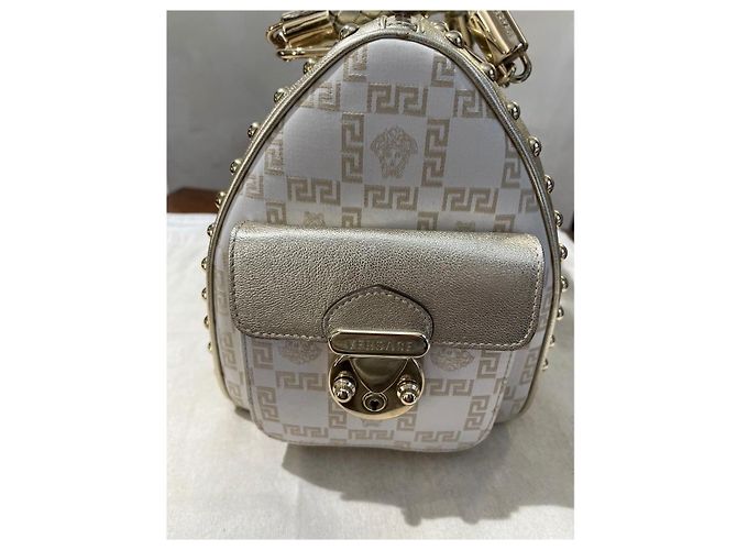 Medusa Borsa a mano Versace Greca in pelle e tessuto Bianco D'oro - vista 3