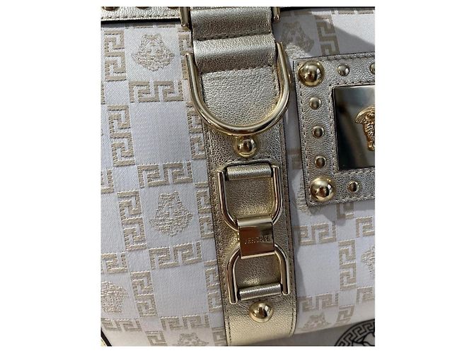 Medusa Borsa a mano Versace Greca in pelle e tessuto Bianco D'oro - vista 4