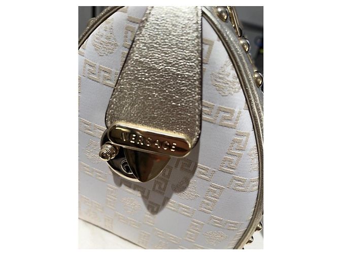 Medusa Borsa a mano Versace Greca in pelle e tessuto Bianco D'oro - vista 5