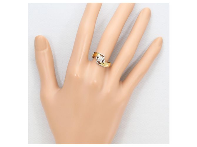 Autre Marque 18K Gelbgold- und Platin-Ring mit Diamant Golden - Ansicht 7