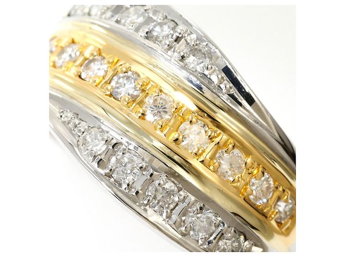 Autre Marque 18K Gelbgold- und Platin-Diamantring Golden - Ansicht 2