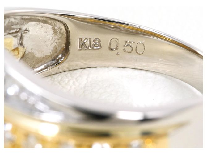Autre Marque 18K Gelbgold- und Platin-Diamantring Golden - Ansicht 5
