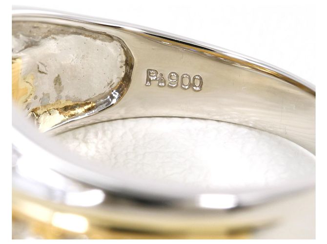 Autre Marque 18K Gelbgold- und Platin-Diamantring Golden - Ansicht 6