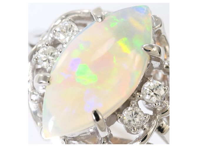 Autre Marque Platinring mit Opal und Diamant - Ansicht 2