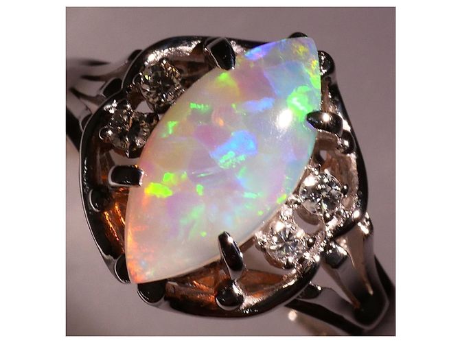 Autre Marque Platinring mit Opal und Diamant - Ansicht 3