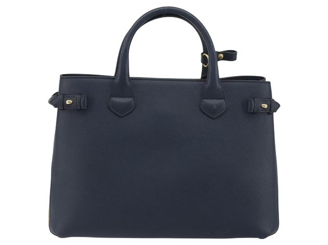 Burberry Banner in pelle e tela House Check Medium Blu navy - vista 2