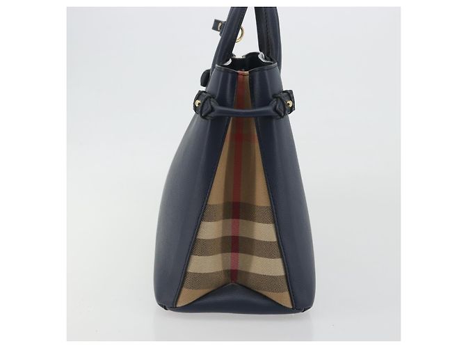 Burberry Banner in pelle e tela House Check Medium Blu navy - vista 4