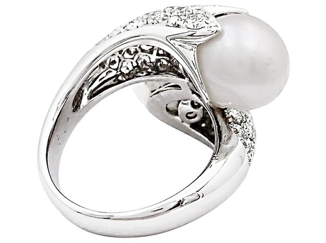 Autre Marque „Toi & Moi“-Ring, Weißgold, Perlen, Diamanten - Ansicht 3