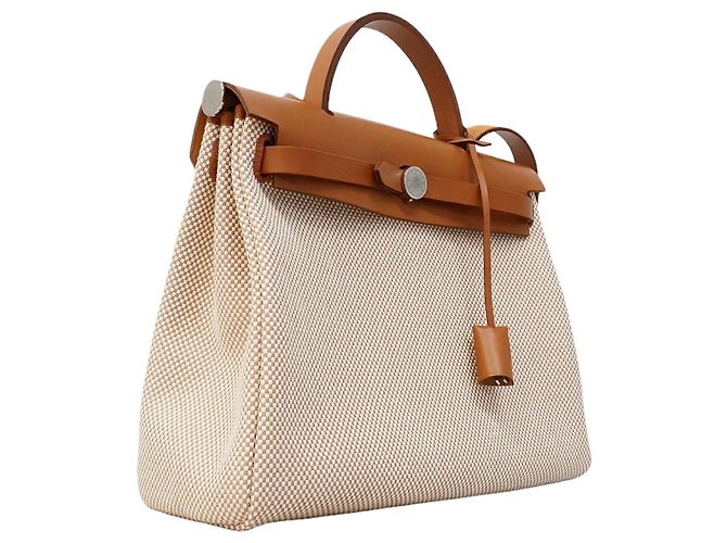 Hermès Borsa 2-way Hermes Herbag Zip PM Toile GM Gold G Stamp D'oro - vista 2