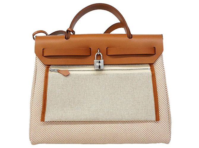 Hermès Borsa 2-way Hermes Herbag Zip PM Toile GM Gold G Stamp D'oro - vista 7