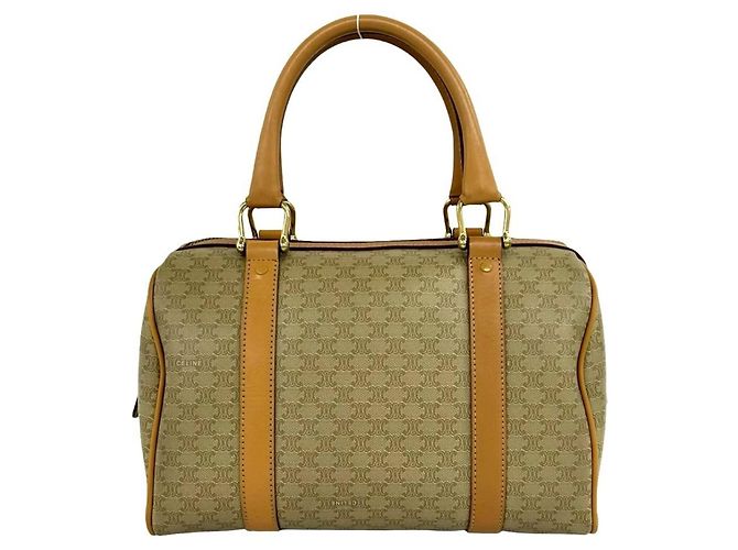 16 Céline Celine Vintage Macadam Blazon Pattern Handtasche Braun Beige - Ansicht 3